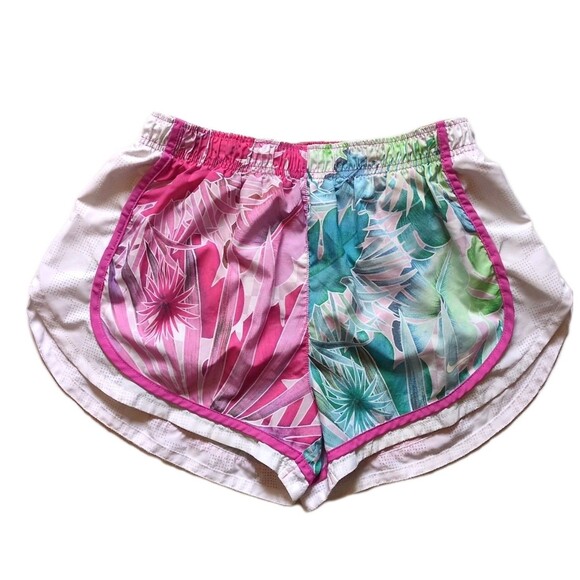 Nike Dri Fit Running Shorts Womens L Lined Pink Floral Gym Workout Athletic - Picture 1 of 8